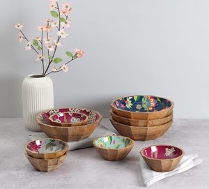 Bol décoratif en bois imprimé pour les collations, les fruits secs, la salade, bol de service multifonctionnel pour la cuisine, la table à manger, la décoration de la maison - Product Image 2