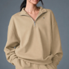<b>Women's</b> <b>Quarter</b>-<b>Zip</b> Sweatshirt Regular Fit Solid Color Knitted Cotton Hooded Collar Embroidery Casual Autumn Wear - Product Image 5