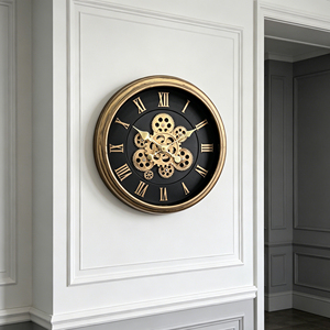 Moving gear wall <b>clock</b> 18 inch bronze vintage plastic frame with <b>silent</b> big Roman numerals for home décor - Product Image 4