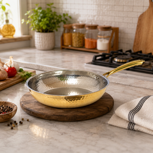 Sartén de Latón Forjado a Mano con Revestimiento de Acero Inoxidable, Utensilios de Cocina de Latón Premium, Compatible con Inducción, Fabricante OEM ODM - Product Image 4