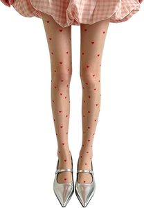 Collants pour femmes à motif cœur, imprimé numérique pailleté, semi-transparents, en nylon fin, pour soirée - Product Image 1