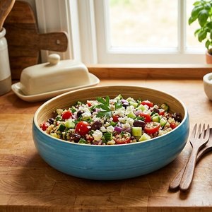 Ensemble de bols à salade en bambou écologiques et minimalistes, faits à la main, naturels, pour une cuisine contemporaine et une décoration de fête - Product Image 2