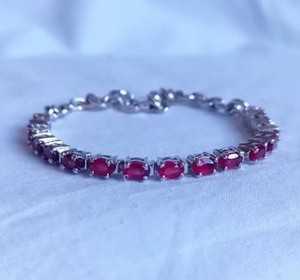 Natural Ruby <b>Adjustable</b> Stone <b>Bracelet</b> for Her Sterling Silver White <b>Gold</b> Plated Elegant July Birthstone Luxury Wedding Jewelry - Product Image 1