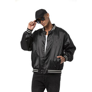 Chaqueta de Satén para Hombre, Estilo Varsity, Holgada, con Forro, Mangas con Rayas en Contraste, Ropa Casual Urbana, Chaqueta de Béisbol con Logotipo Personalizado - Product Image 6