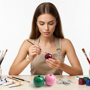 Perles rondes en résine rouge avec motif blanc et noir, perles en vrac pour la fabrication de bijoux par la collection artisanale Inde - Product Image 1