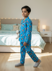 Pyjamas en pur coton pour enfants, ensembles chemise et pantalon, très confortables pour toutes les saisons, coton premium, imprimé mangue sur la robe. - Product Image 4