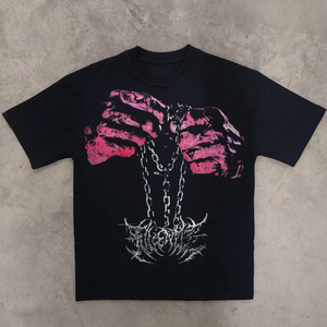 เสื้อยืดผู้ชายสไตล์วินเทจแบบสั่งทำพิเศษ ผ้าคอตตอนหนานุ่ม ทรงโอเวอร์ไซส์ ประดับด้วยคริสตัลและลายสกรีน แขนสั้น - Product Image 1