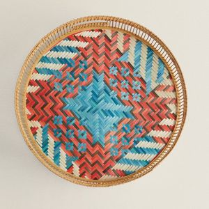 Handwoven Colorful Bamboo <b>Tray</b> – Decorative Round Bamboo Serving <b>Tray</b> <b>for</b> Wall <b>Decor</b> & Home Styling - Product Image 1