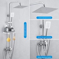 Système de douche hybride monocommande en acier inoxydable chromé poli, avec jet pluie, barre coulissante en céramique et robinets doseurs, pour hôtel