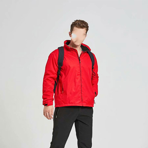 Veste en toile coupe-vent à capuche rouge pour homme, col montant, fermeture éclair, décontractée, pour l'extérieur, hiver, coupe régulière, extérieur en polyester - Product Image 2