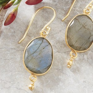 Pendientes de Plata de Ley 925 con Labradorita Ovalada y Baño de Oro de 18K, Clásicos, Modernos, Unisex, Regalo de Boda, para Fiesta - Product Image 3