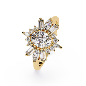 Bagues de mariage en or jaune 14K 18K avec diamant de laboratoire ovale Starburst Halo, certifiées IGI, bijoux personnalisés, fournisseur en gros - Product Image 3