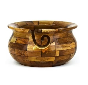 Wooden Yarn <b>Bowl</b> Round Simple Design Durable Hand <b>Knitting</b> Crochet Holder with Cutout Feature - Product Image 1
