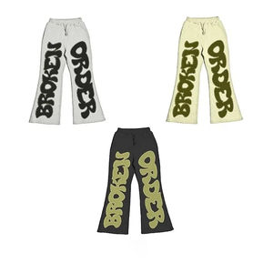 Ensemble de survêtement deux pièces pour homme, personnalisé OEM, en molleton épais, avec pantalon de survêtement à patch brodé effet vieilli et sweat à capuche à strass délavé à l'acide - Product Image 5