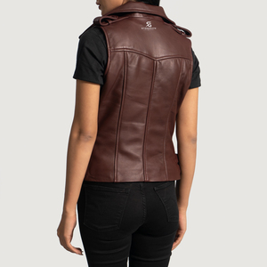 Women Genuine <b>Leather</b> Motorcycle <b>Biker</b> <b>Vest</b> Slim Fit Sleeveless Waistcoat Vintage Outerwear Casual Zipper Pockets Fashion - Product Image 3