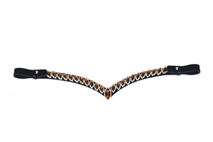 Frontlet de Cheval en Cuir Premium avec Cristaux Ambrés de Luxe, Accessoire de Bridon Anglais Orné de Strass, Confortable et Durable - Product Image 2