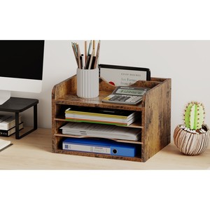 <b>Pine</b> Wood Rustic Rectangle Desktop Caddy Organizer with <b>Shelves</b> Wood Handicraft | Wholesale - Product Image 1