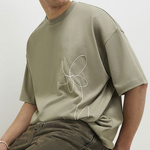 Summer T-Shirt Sports Trendy Embroidered design <b>Down</b> Shoulder Hot Selling Factory Low Price Crew Neck Custom Color Shirt - Product Image 4