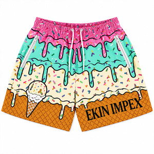 Custom Sublimation Ice Cream Print <b>Men</b> Beach Shorts Quick Dry Summer Swim <b>Trunks</b> with Zipper Pockets OEM Wholesale Shorts - Product Image 1