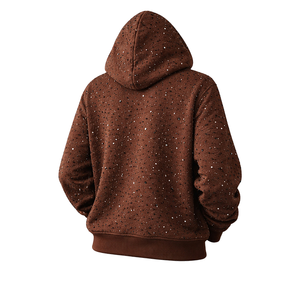 เสื้อฮู้ดซิปสีน้ำตาลแบบยูนิเซ็กซ์ ประดับคริสตัล ผ้าฟลีซสั่งทำพิเศษ ผ้าฝ้าย 100% ทรงโอเวอร์ไซส์ สไตล์ลำลอง สตรีทแวร์ มีกระเป๋าหน้า - Product Image 4