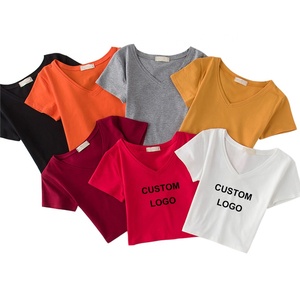 Women's <b>White</b> Casual <b>Cropped</b> T-<b>Shirt</b> Short Sleeve Crew Neck Slim Fit Solid Color 100% Cotton Logo Minimalist Quick Dry Summer - Product Image 2