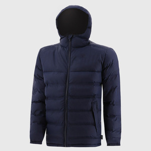 Veste matelassée bleu marine pour homme, col montant, fermeture éclair, coupe-vent, décontractée, hiver, couleur unie, rembourrage en polyester, longueur normale - Product Image 3