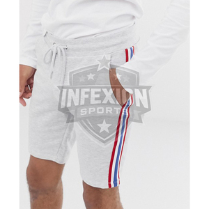 Pantalones Cortos Grises para Hombre con Rayas Laterales Rojas y Azules, Cintura Elástica, Tejido de Algodón Informal, Transpirable, Corte Medio - Product Image 2