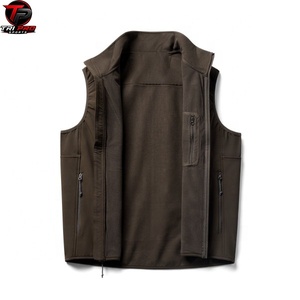 Gilet utilitaire softshell marron foncé pour homme, col montant, fermeture éclair intégrale, poche verticale sur la poitrine, pour la chasse, la pêche, la randonnée, coupe-vent - Product Image 6