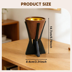 Ensemble de brûleurs d'encens modernes en forme de sablier avec finition en bois texturé et supports noirs élégants, parfaits pour une fragrance minimaliste à la maison - Product Image 2