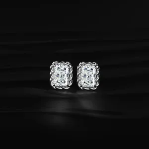 Boucles d'oreilles clous en diamant taille radiant avec motif corde torsadée, bijoux de mode haut de gamme, boucles d'oreilles en diamant blanc avec clarté VVS-VS IGI - Product Image 1