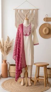 Women Straight Kurta Set with Embroidered Yoke Printed Dupatta Elegant Ethnic Suit Set with Designer Dupatta Festive Wear Kurti - Product Image 3