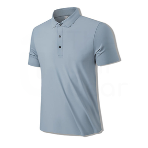 Camisa de Hombre de Popelina Azul Claro con Botones, Color Sólido, Estilo Casual Elegante, Tejido de Sarga - Product Image 1