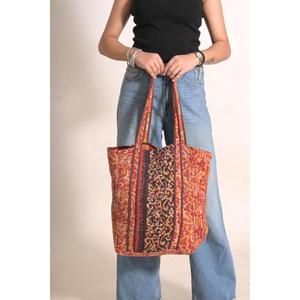 Bolsa de Compras Reutilizable de Algodón Kantha Vintage con Estampado Floral, Bolsa de Hombro para el Mercado, 3L+, Unisex - Product Image 3
