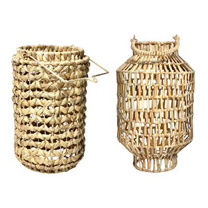 Lanterne rustique en jacinthe d'eau à base cylindrique, porte-bougie suspendu en osier tressé, lanterne de jardin en verre pour bougie - Product Image 6