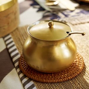 Recipiente Decorativo de Latón para Guardar Ghee con Cuchara, Recipiente para Servir Mantequilla Hecho a Mano, Centro de Mesa para el Hogar - Product Image 6