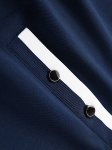 Men's Navy Blue Polo Shirt Short Sleeve Knitted Solid Color Breathable Casual Front Logo Design - Product Image 4