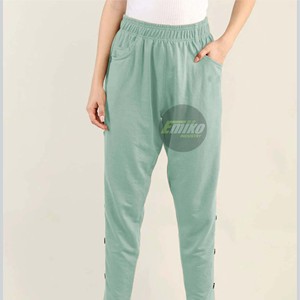 <b>Women's</b> High Waist Custom Pants Casual Loose Knitting Ankle-Length <b>Trousers</b> With Elastic Waist Button Decoration <b>Trousers</b> - Product Image 2