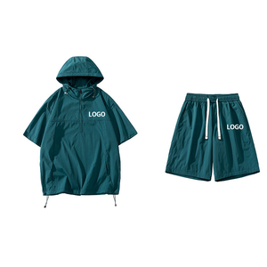 Ensemble survêtement coupe-vent en nylon personnalisé avec sweat à capuche zippé et short, ensemble court coupe-vent uni pour homme, ensemble survêtement coupe-vent OEM - Product Image 5