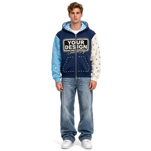 Fabricantes de Ropa, Sudadera con Capucha Personalizada para Hombre, Estilo Urbano, Bordada, con Bloques de Color, Desgastada, con Cierre, Lavada al Ácido - Product Image 4