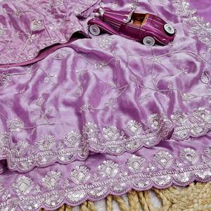 Sari en soie de créateur, design moderne et élégant, broderie de qualité supérieure, disponible en stock à prix avantageux. - Product Image 5