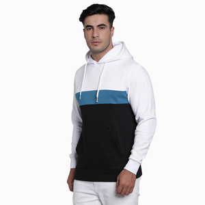 <b>Mens</b> Color Blocking Hooded <b>Sweatshirt</b> Regular Fit Casual Cotton Knitted Pullover <b>White</b> Blue Black Pocket Design Autumn Wear - Product Image 2
