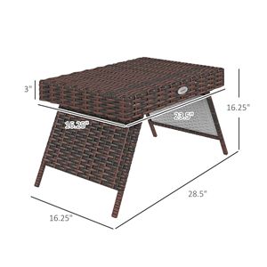 Tavolino Pieghevole in Rattan PE Intrecciato a Mano per Balcone, Giardino o Prato, Colore Marrone - Product Image 3