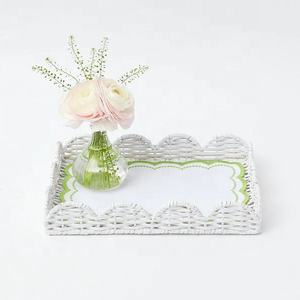 Vente en gros Plateau de service en rotin blanc Plateau en rotin festonné tissé à la main OEM tressé Personnaliser Design Bas quantité minimale de commande Acceptable du Vietnam - Product Image 4