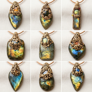 Collier en pierre de labradorite naturelle multicolore en gros, pendentif en argile polymère avec motif numérique, 2-2,5 pouces, 15-20g - Product Image 1