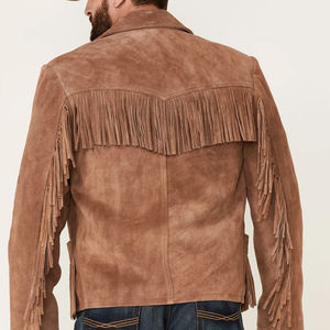 Wholesale Custom Premium Brown Color PU <b>Fringe</b> Leather <b>Jacket</b> Men's Western Cowboy Breathable Eco-Friendly Winter - Product Image 5