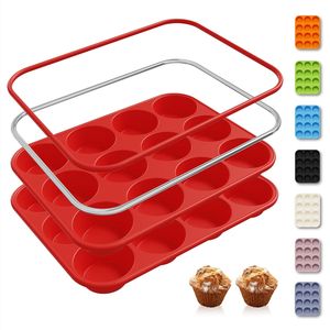 Set di 2 Stampi in Silicone per 12 Tazze di Dimensioni Standard con Telaio Rinforzato in Metallo, Teglie da Forno per Cupcake, Torte e Biscotti - Product Image 1