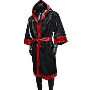 Bata de satén con ribete dorado azul para hombre, bata holgada de manga larga con cinturón, talla para adulto - Product Image 2