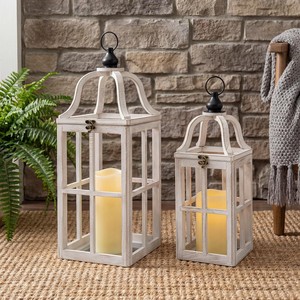 <b>Pine</b> Wood Scandinavian White Wash Lantern 28cm Wholesale | Handcrafted Moradabad - Product Image 4