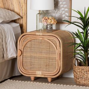 Modern Natural Rattan <b>Side</b> <b>Table</b> Featuring <b>Storage</b> Shelf And Durable Wooden Construction For Home - Product Image 6