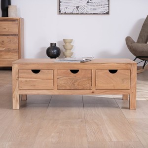Table basse rectangulaire Vandana Golden Flow en acacia massif Nüma 100 cm avec tiroirs - Product Image 5